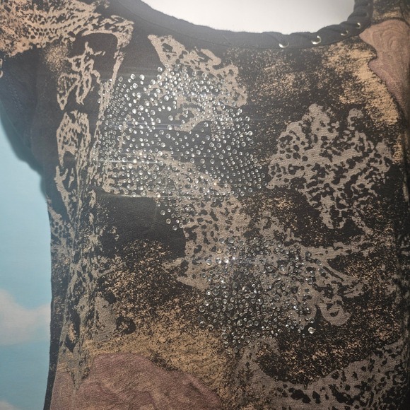 Y2K T-Shirt Rhinestone Trash Emo MySpace Grunge Black Studded Rikki H2O Worn M - Picture 4 of 9